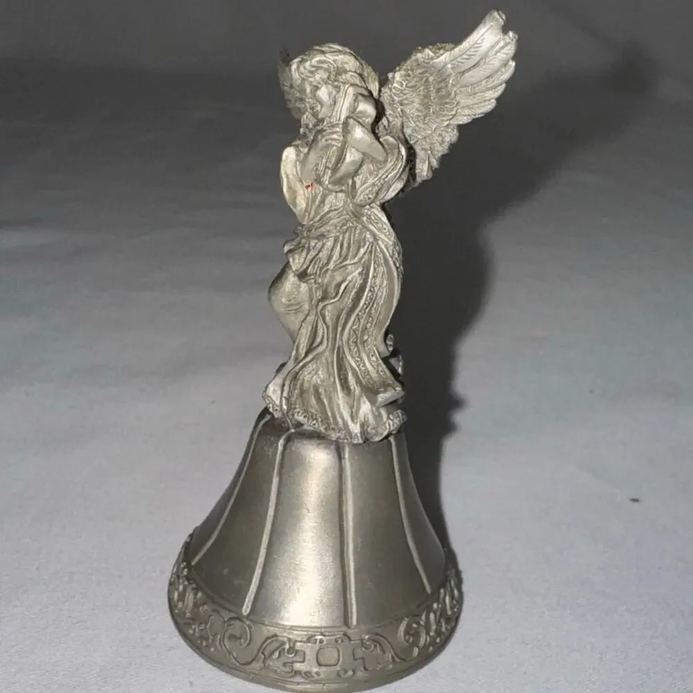 VTG Fort USA Bell w/Guardian Angel Playing Lyre Bell Solid Pewter 3 1/2